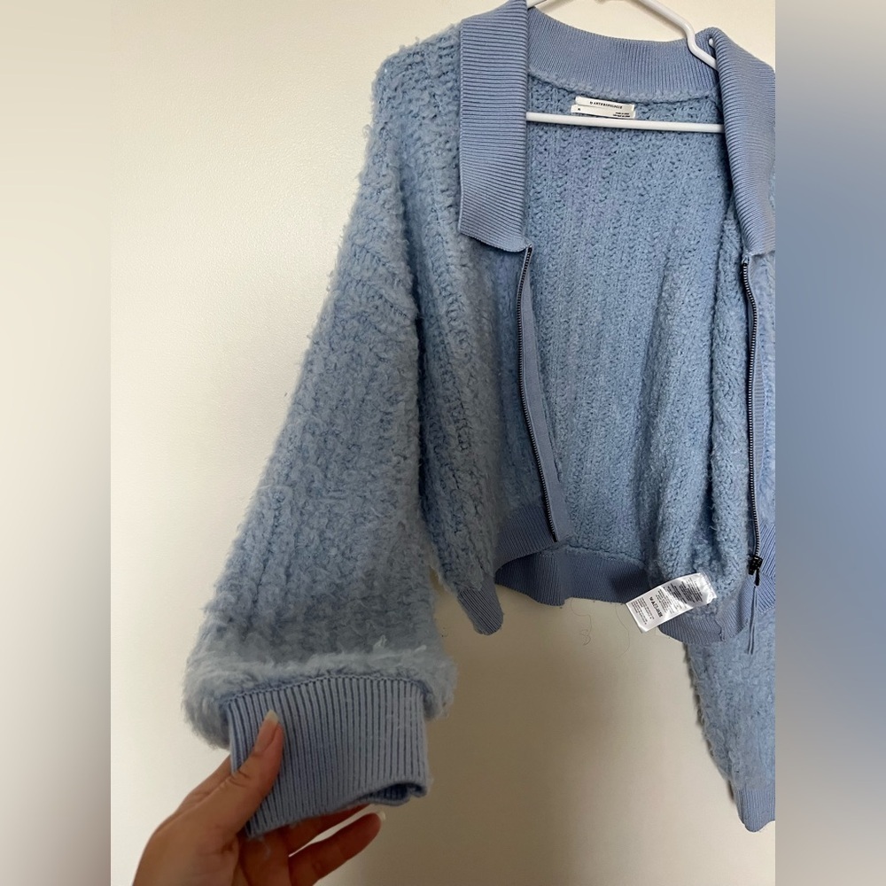 By Anthropologie Zip-Up Brushed Sweater Cardigan Blue - Picture 14 of 15